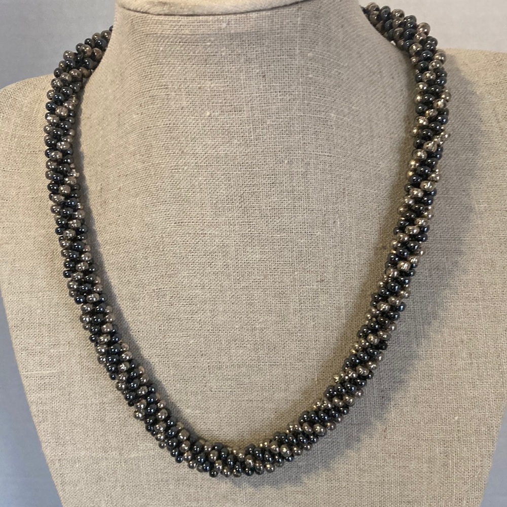 Silver and navy statement necklace